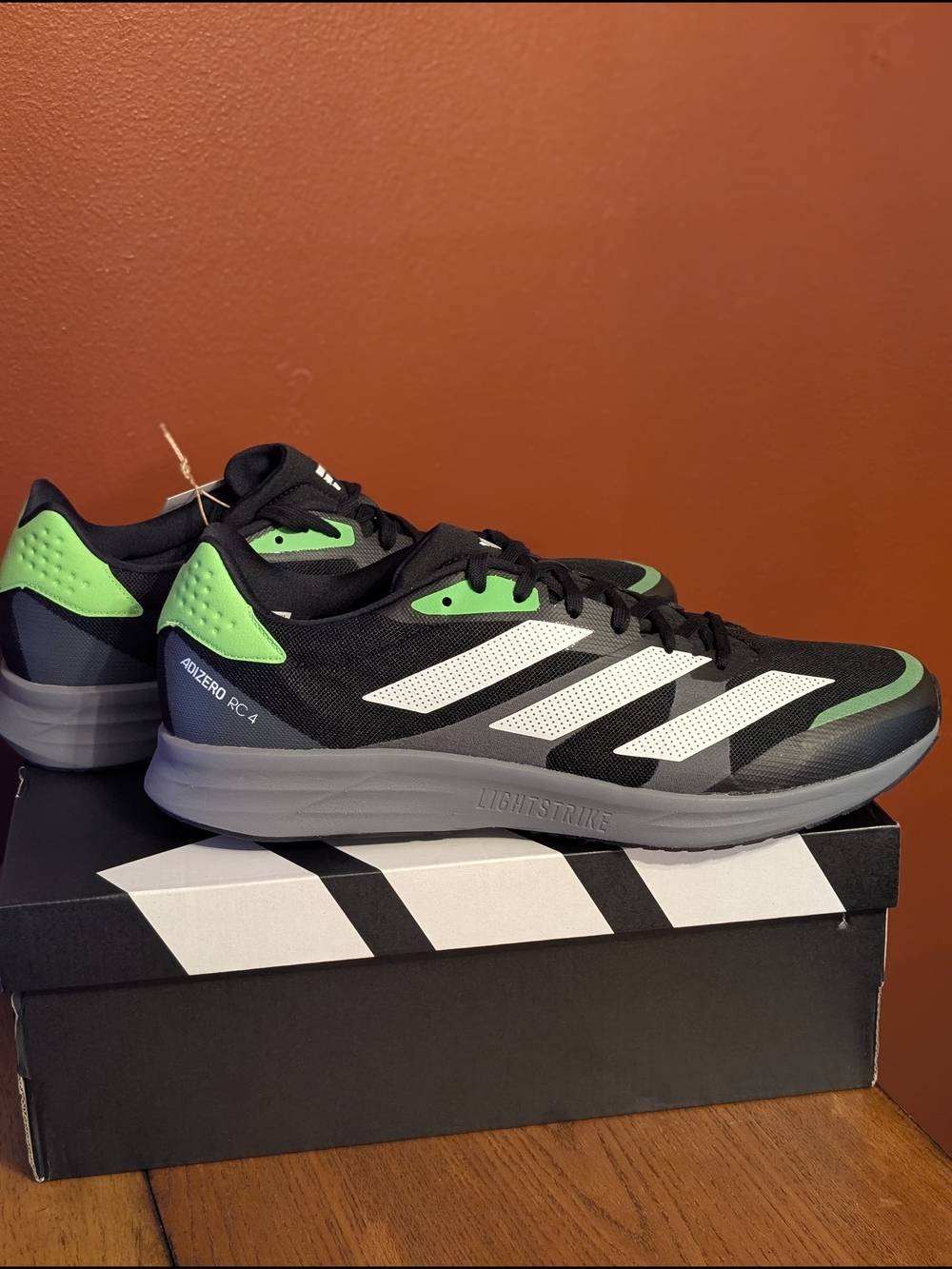 adidas Adizero RC 4 Running Shoe - Black/Green/White Men's 13 NWT